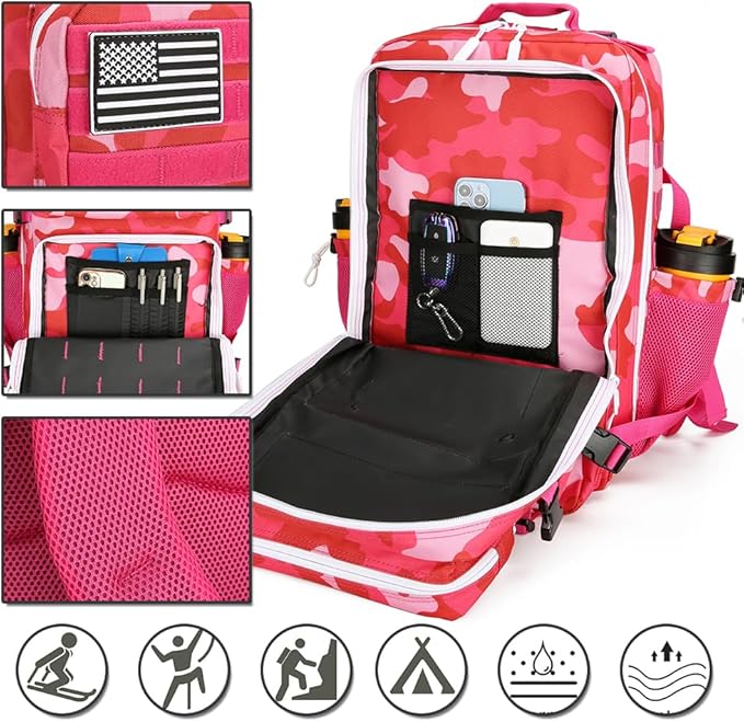 45L Military Tactical Backpacks 3 Days Assault Pack Bag Fitness Rucksack 3 Day Bug Out Bag Hiking Treeking Molle Daypack (Rose Red CP)