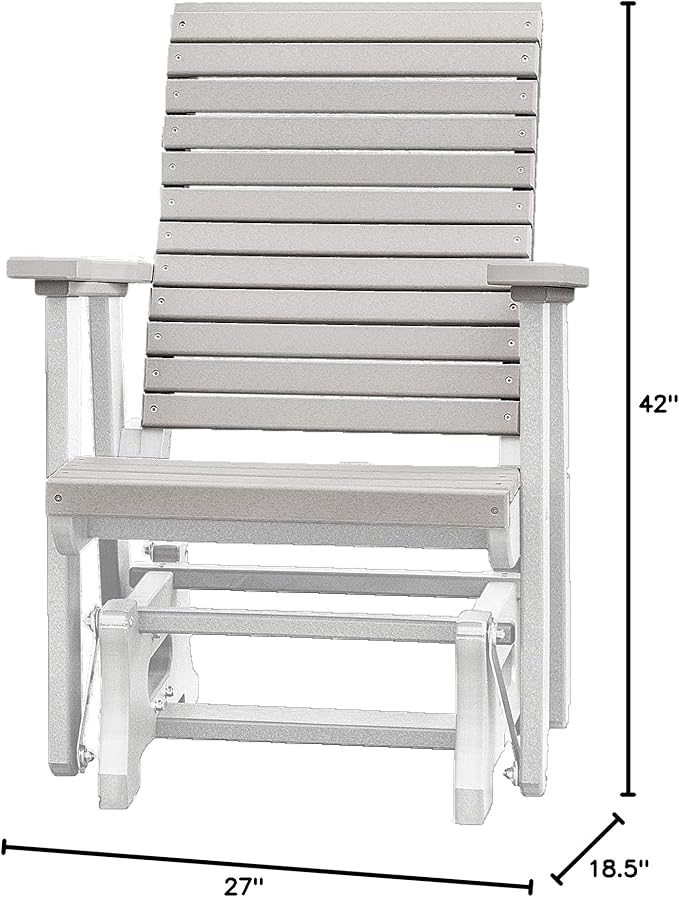 DutchCrafters Modern Horizontal Slat High Back Poly Glider Outdoor Patio Chair (White & Light Gray)