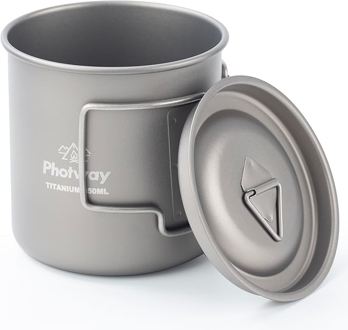 Camping Titanium Mugs Cups 450ml Camp Coffee Mug with Lid - Ultralight Backpacking Camp Cup for Hiking Backpacking Camping Open Fire