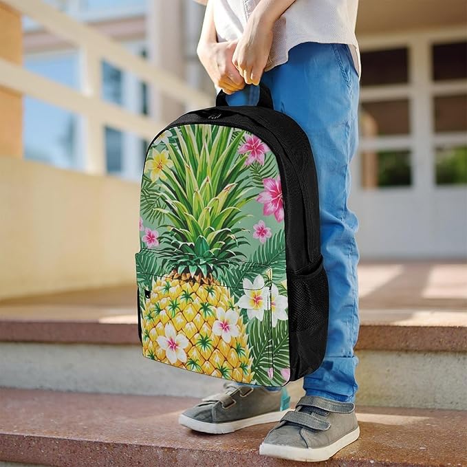 Supdreamc Daypack Bookbag Multipurpose Anti-Theft Big Capacity Carry On Bag, Hawaiian Pineapple Flowers Floral Travel Hiking Camping Rucksack With Padded Straps