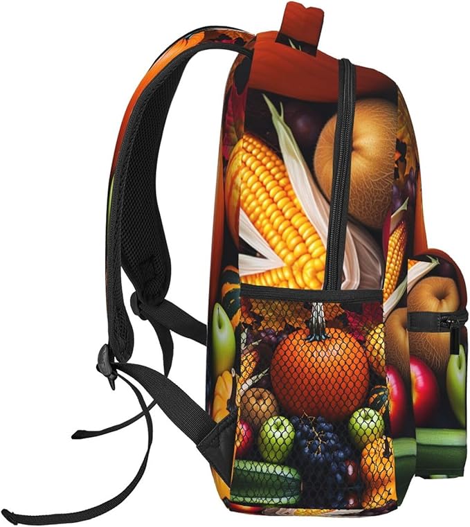 Backpack Polyester Multipurpose Anti-Theft Thanks Giving Pumpkin Corn Fruit Art Shoulder Bag Big Capacity Gym Outdoor Hiking Backpack With Padded Straps