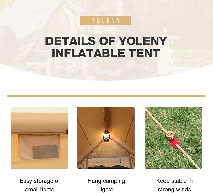 EROMMY 4/6/8/12 Person Inflatable Tent with Skylight, 4 Season Blow Up Tents with Hand Pump for Outdoor Camping & Hiking, Easy Set-up Windproof Sunproof Waterproof