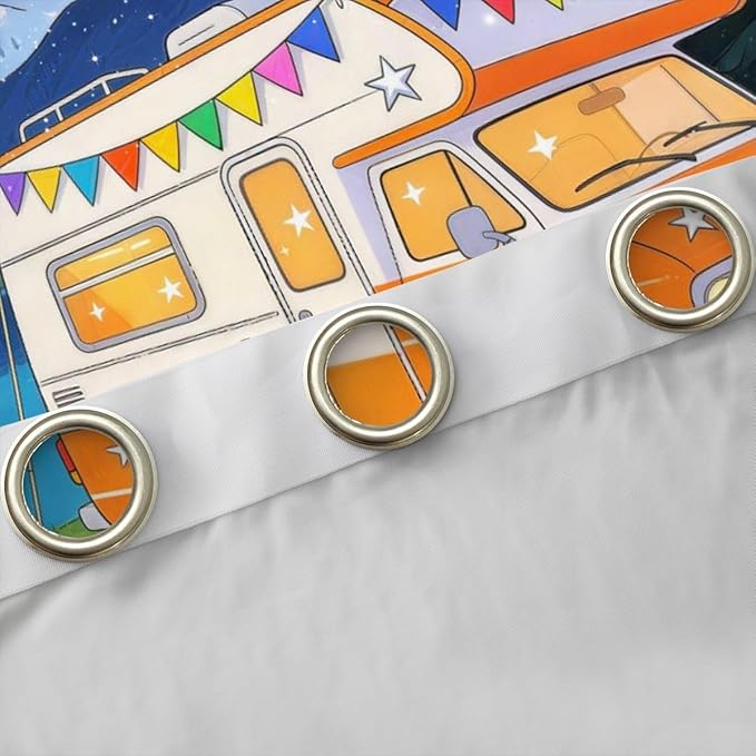 jejeloiu Cartoon Camping Car Curtains for Bedroom Room RV Camping Blackout Shades Campfire Room Darkening Curtain Farmhouse Trailers Camper Window Treatments, 2 Panels 38 x 54 Inch Decor