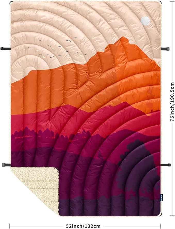 Outdoor Camping Blanket,Warm Thick Camp Blankets with Sherpa Lining Soft Fleece Camping Blanket Puffy Camping Quilt for Cold Weather Traveling, Stadium, Hiking, Picnics
