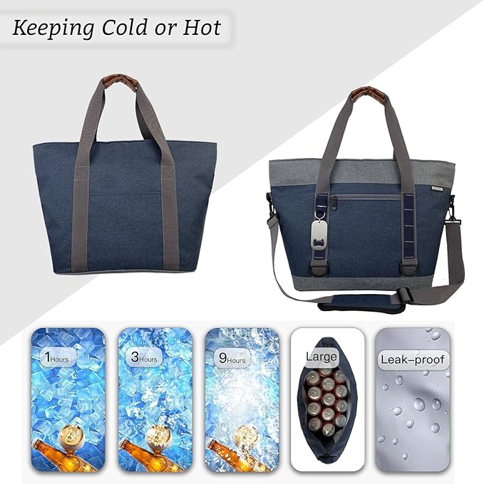 Insulated Cooler Bag, Large Insulated Bag, Reusable Shopping Bags, Leakproof Soft Cooler with BagsBottle Opener, Suitable for Supermarket Shopping, Travel,Beach,Family Picnic,Camping