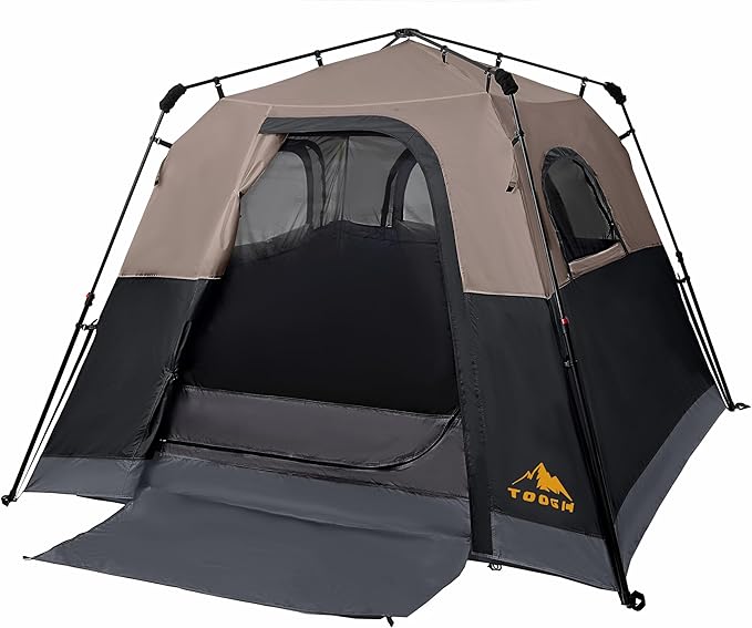3/4 Person Camping Tent with 1 Door, 4 Windows, and Upgraded Ventilation– Instant Setup, Waterproof, 8'x 8'x 67''Oxford Fabric Floor Pop Up in 60 Seconds Includes Rainfly and Backpack
