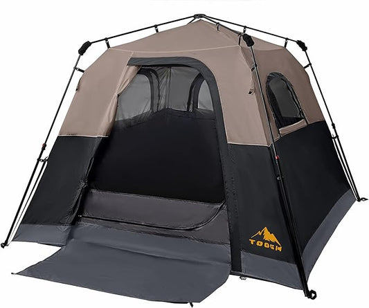 3/4 Person Camping Tent with 1 Door, 4 Windows, and Upgraded Ventilation– Instant Setup, Waterproof, 8'x 8'x 67''Oxford Fabric Floor Pop Up in 60 Seconds Includes Rainfly and Backpack