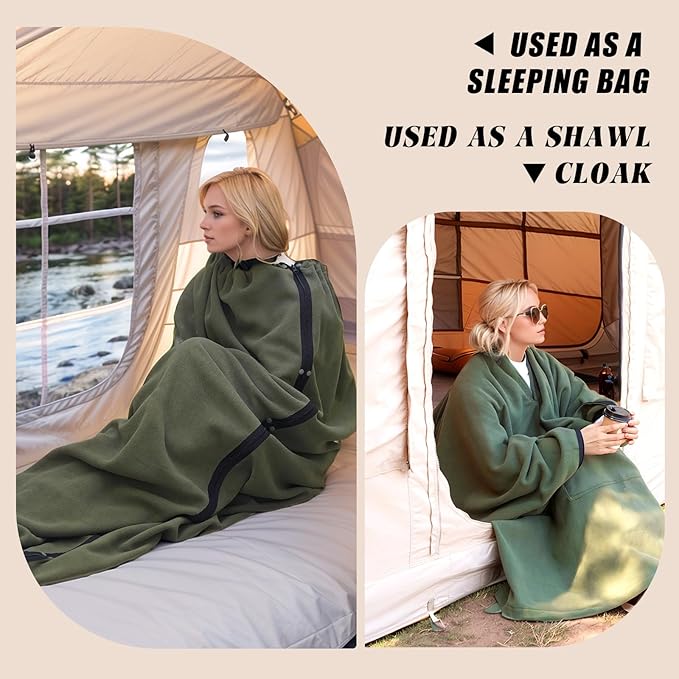 Fleece Camping Blanket, Large Poncho Wearable Blankets, Soft, Warm & Cozy, Lightweight, Portable, 74.5 in * 63 in, for Outdoors, Stadium, Concerts, Travel, Sports, Hiking, Beach, Sofa, Festival