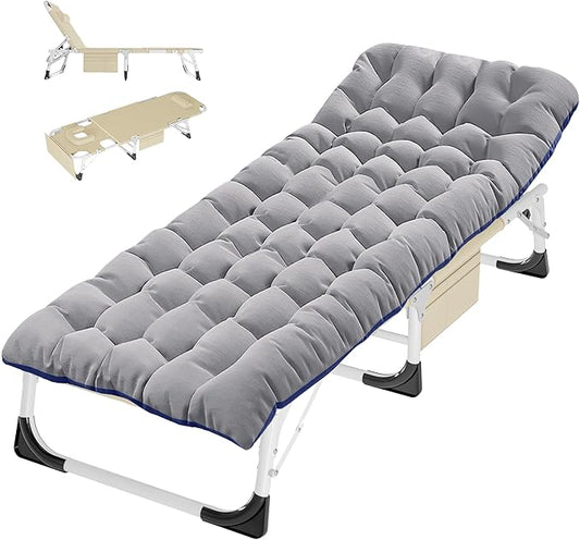ABORON Folding Camping Cot W/Mat & Face Arm Hole for Adults, Adjustable Heavy Duty Outdoor Bed,1200 D Layer Oxford Travel Camp Cots for Beach, Pool, Lawn,Yard, Patio