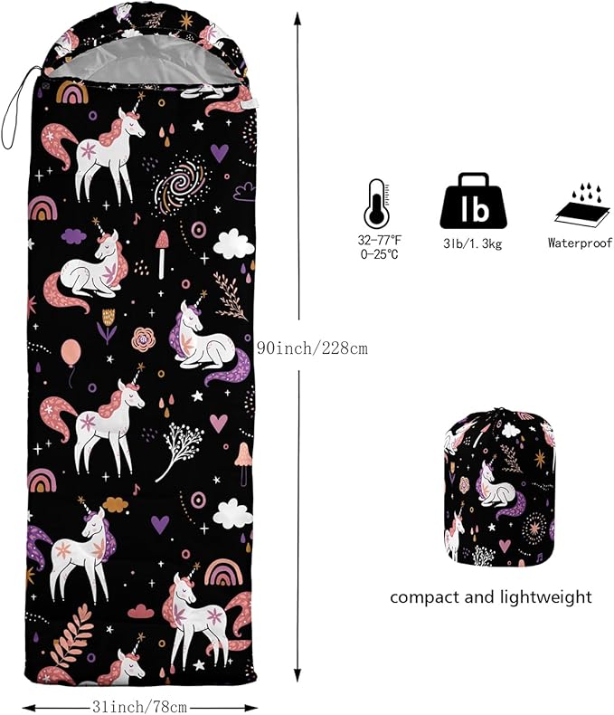 Sleeping Bags for Adults and Kids Camping Sleeping Bags for Girls and Boys Lightweight Waterproof Cold/Warm Sleeping Bag for 3 Season
