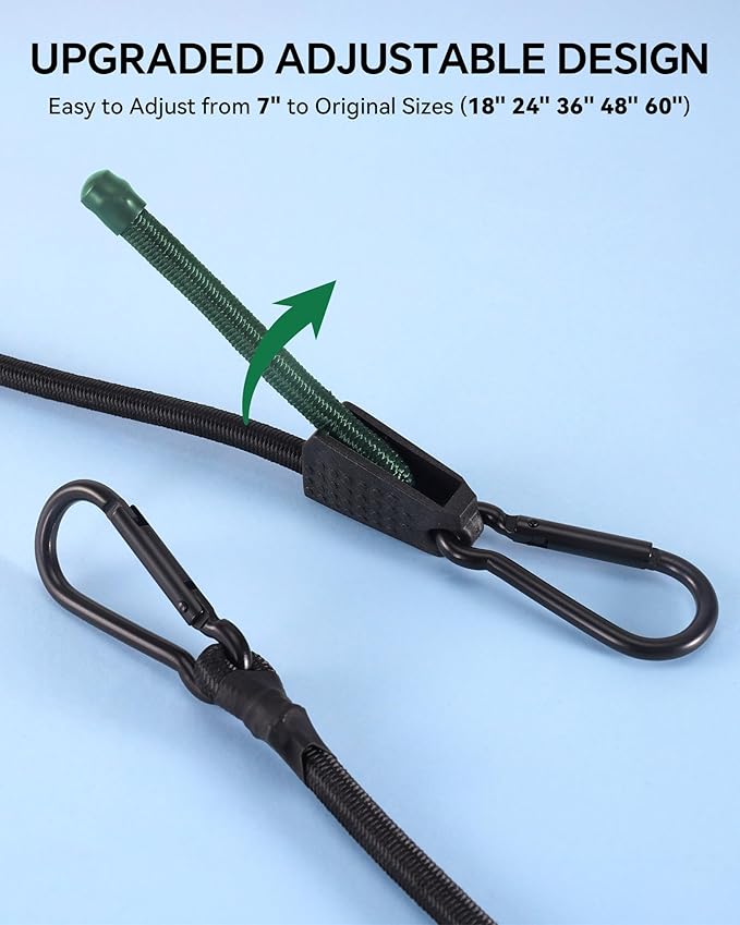 30 Pcs Adjustable Carabiner Bungee Cords Assorted Sizes, Includes 18'' 24'' 36'' 48'' 60" Bungee Straps with Hooks, 10" Mini Bungee Cord, 6" Ball Bungees and Tarp Clips, Great for Cargo, Bike, Cart