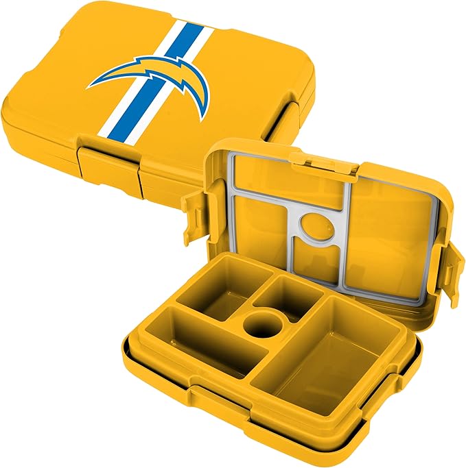 FOCO NFL Unisex-Adult Officially Licensed Team Color Stripe Primary Logo Football Leak Proof 5 Compartment Bento Lunch Box - Los Angeles Chargers