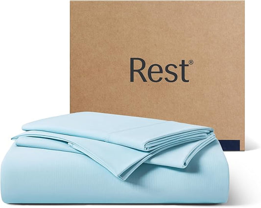REST® Evercool®+ Starter Sheet Set, Twin, Light Blue, Breathable Bed Sheets for Hot Sleeper and Night Sweats, with Pillowcases, Ionic+ Self-Cleaning Silver Yarn for Sensitive Skin, 3PCS No Flat Sheet