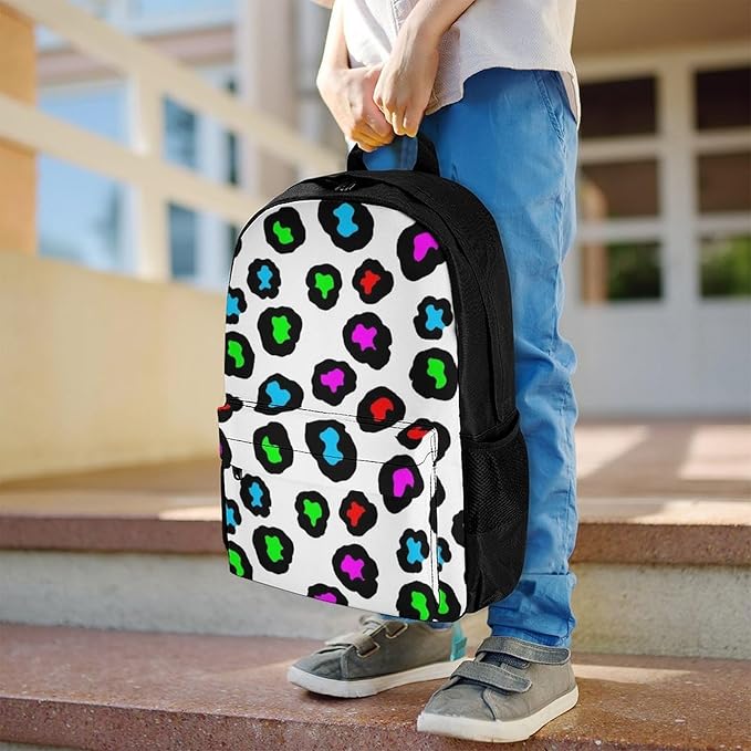Supdreamc Men Women Polyester Wild Animal Colorful Cheetah Leopard Daypack Bookbag Big Capacity Shoulder Bag With Padded Straps for Climbing Travel Walking Cycling
