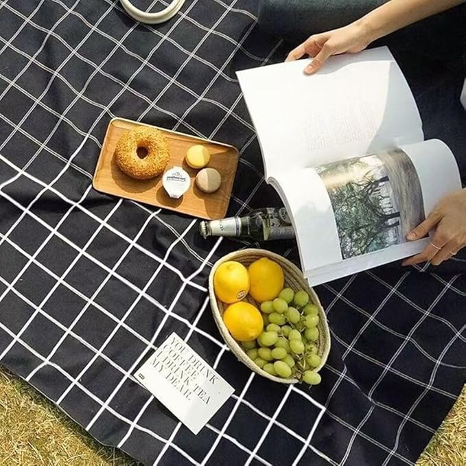 Extra Large Beach Blanket Outdoor Picnic Blankets, Foldable Waterproof Sand Free Picnic Mat for Festival BBQ Park Grass Lawn Camping Hiking Travel Concerts (Black, 80x80 in)