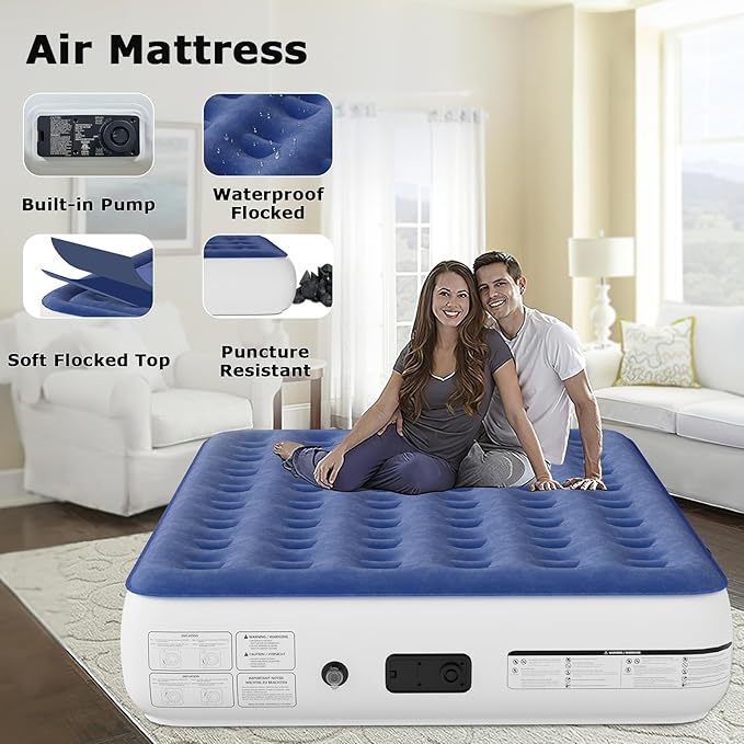 Air Mattress Queen with Built in Pump, Comfortable Blow up Mattress Portable Inflatable Bed for Camping, Inflatable Mattress Guest Bed for Home
