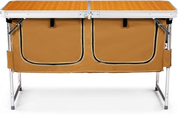 Outvita Folding Table, 4FT Aluminum Camping Table with Large Storage Space and Adjustable Height Picnic Table Lightweight for Carring Outdoor Party Events Beach