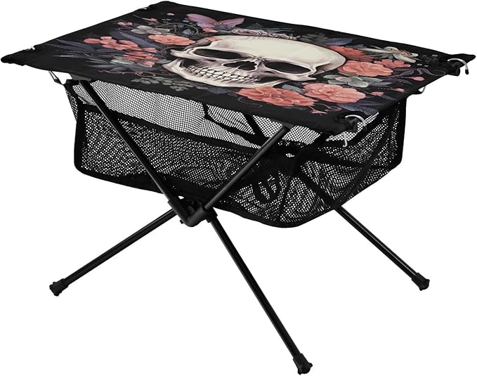 Skull Portable Folding Camping Table, Compact Lightweight Beach Table with Carrying Bag for Outdoor Picnics, BBQs, Camp