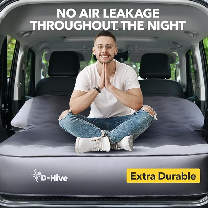 D-Hive SUV Air Mattress, Ultra-Thick Material Extra-High Car Air Mattress, SUV Mattress for Toyota 4runner, Jeep Wrangler, Car Mattress Inflatable Grey