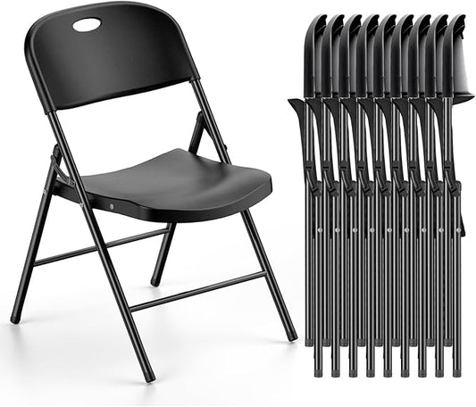 Nazhura 350 Weight Limit Heavy Duty Plastic Folding Chair with Reinfoced Steel Frame for Indoor and Outdoor, Wedding, Party, Restaurant, Meeting Room, Patio and Garden (Black, 10 Pack)