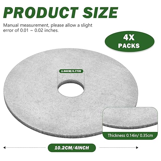 Stainless Washers Localization 4 Inch for Low Profile Survey Stakes Property Line Markers, Improve The Visibility of The Survey Maker Stakes, Stainless Washers Holes 0.78 Inch, 4 Pack.
