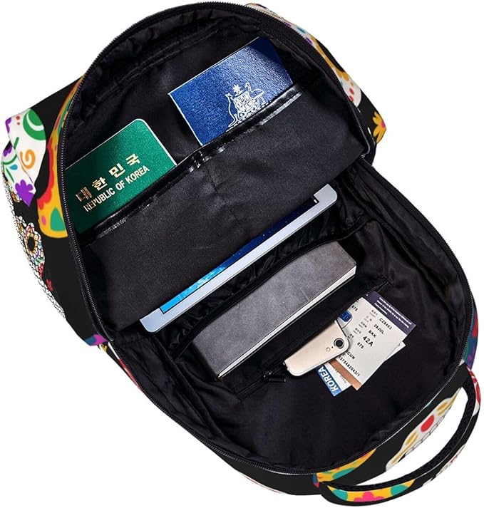 Backpack Polyester Anti-Theft Multipurpose Dead Sugar Skull Bookbag Large Capacity Laptop Book Bag Rucksack With Side Pockets