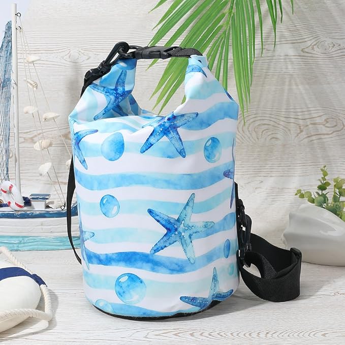 Floating Waterproof Dry Bag Backpack 5L Lightweight Ocean Starfish PVC Roll Top Dry Bag Sack for Kayaking Boating Camping Fishing Swimming Beach Rafting Hiking Outdoor Activities