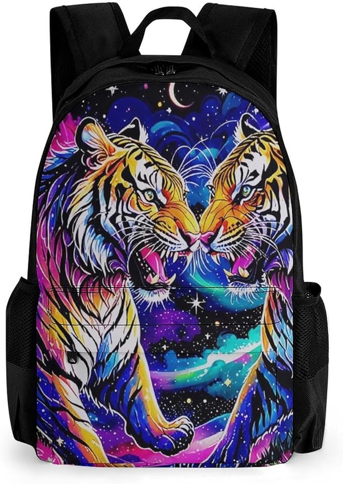 Supdreamc Daypack Backpack Anti-Theft Multipurpose Big Capacity Bookbag, Cool Tiger Universe Surreal Style Art Business Computer Bag With Side Pockets