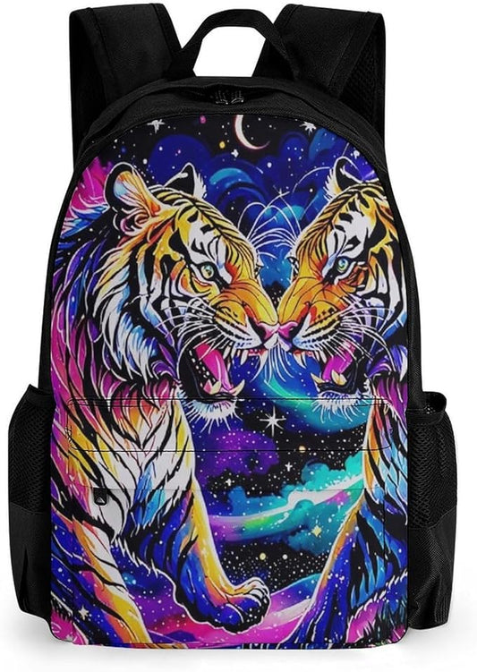 Supdreamc Daypack Backpack Anti-Theft Multipurpose Big Capacity Bookbag, Cool Tiger Universe Surreal Style Art Business Computer Bag With Side Pockets