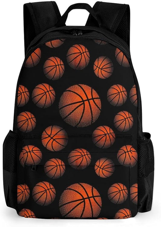 Polyester Daypack Backpack for Climbing Outdoors Running, Big Capacity Multipurpose Anti-Theft Bookbag, Basketball Black Travel Hiking Camping Rucksack