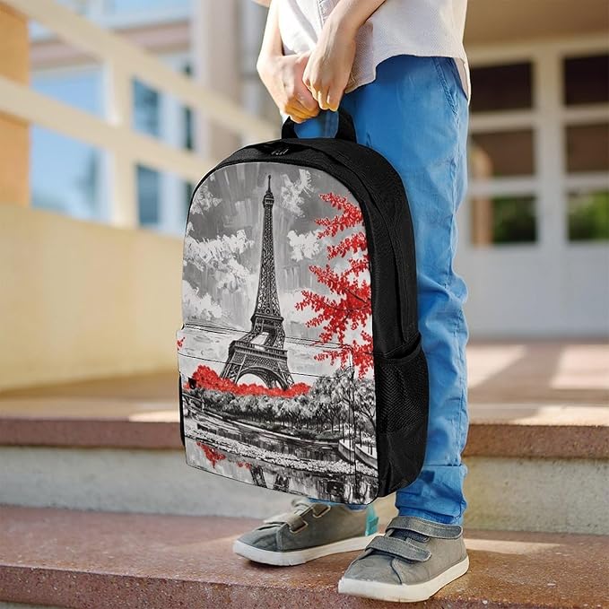 Supdreamc Rucksacks Lightweight Multipurpose Anti-Theft Oil Painting Paris European City Landscape France Eiffel Tower Shoulder Bag Big Capacity Traveling Camping Backpack With Side Pockets