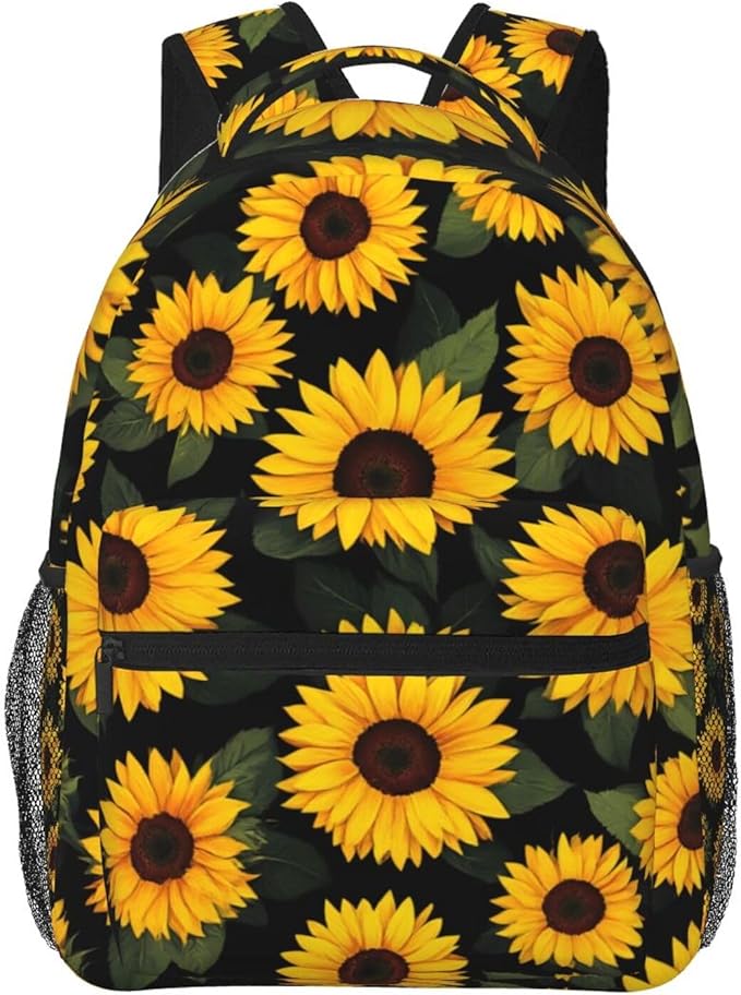 Men Women Polyester Sunflower Daypack Backpack Large Capacity Carry On Bag With Smooth Zippers for Hiking Picnic Walking Cycling