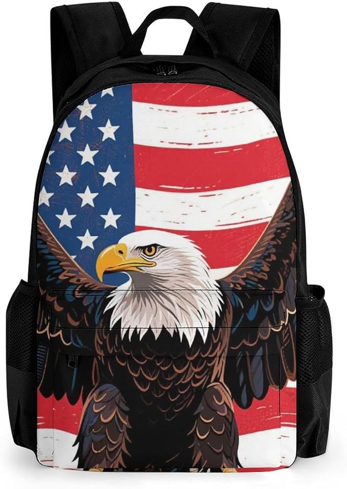 Rucksack Anti-Theft Multipurpose Large Capacity Carry On Bag, American Flag Eagle Art Travel Hiking Bag Day Pack With Side Pockets