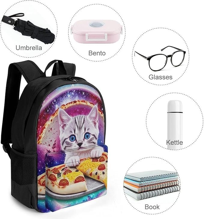 Supdreamc Adults Lightweight Galaxy Taco Cat Pizza Rucksacks Large Capacity Bookbag With Adjustable Shoulder Straps for Trekking Outdoors Bicycle