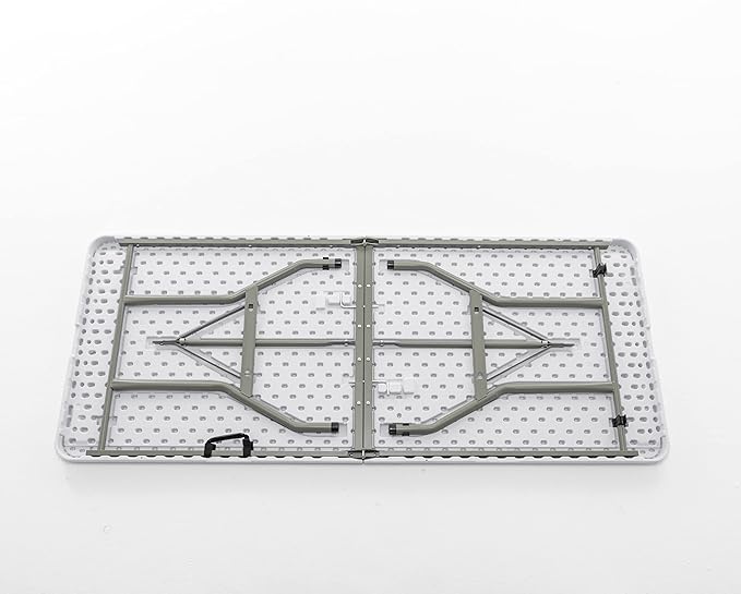 BTEXPERT Set of 2, Fold-in-Half Folding Utility Table 6 Feet 72"x 29.5" Lightweight Portable Carrying Handle Indoor Outdoor Picnic Camping Office Home Party Wedding Event Easy Clean Store Care White