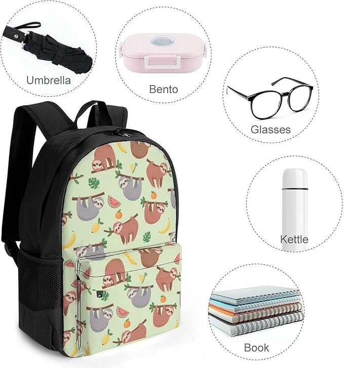 Backpack Multipurpose Anti-Theft Large Capacity Bookbag, Watermelon Orange Sloth Travel Hiking Daypack With Side Pockets