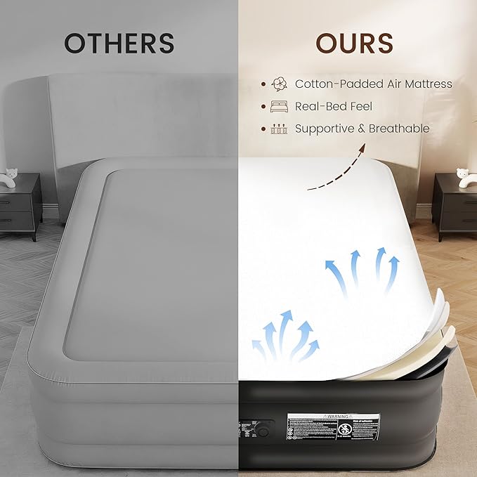 King Size Air Mattress with Built-in Pump, 17" Raised King Blow Up Mattress, Soft Milk Fiber Surface & Foam Topper, Air Bed Portable for Home & Guests, Colchones Inflables, 1200 Lbs