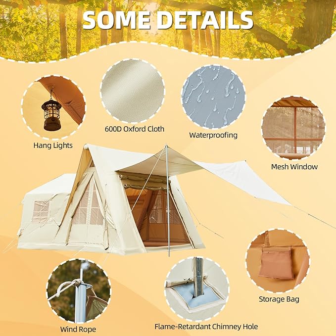 EROMMY 4/6/8/12 Person Inflatable Tent with Skylight, 4 Season Blow Up Tents with Hand Pump for Outdoor Camping & Hiking, Easy Set-up Windproof Sunproof Waterproof
