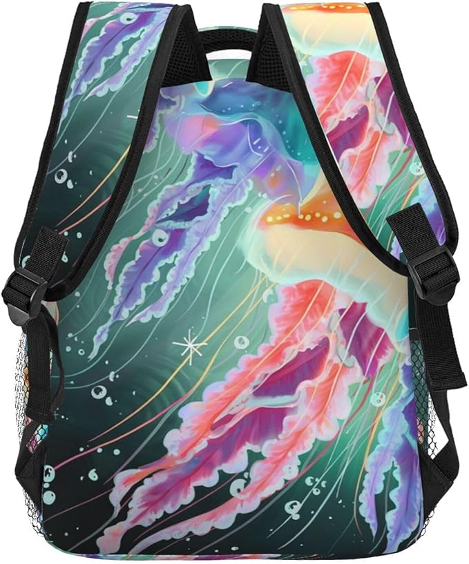 Polyester Daypack Backpack for Trekking Picnic Walking Cycling, Large Capacity Anti-Theft Multipurpose Shoulder Bag, Cartoon Under Sea Ocean Jellyfish Casual Daypack