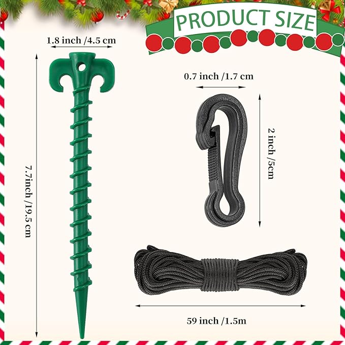 AUGSUN 27 Pieces Plastic Inflatable Stakes Set, Include Tent Stakes, Tethers Ropes and Hooks Heavy Duty Garden Yard Stakes for Christmas Outdoor Decorations (Green)