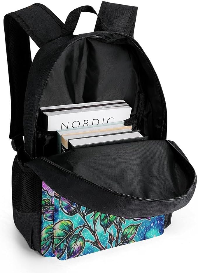 Supdreamc Backpack Multipurpose Anti-Theft Large Capacity Bookbag, Galaxy Flower Glitter Travel Hiking Daypack With Side Pockets
