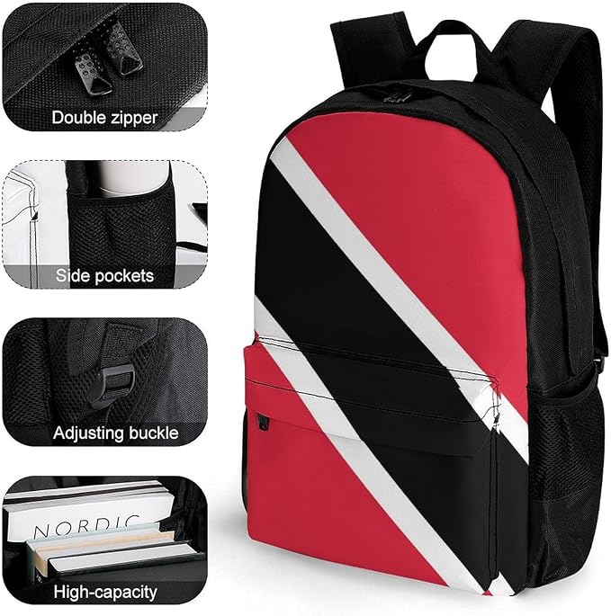 Daypack Bookbag Anti-Theft Multipurpose Large Capacity Bookbag, Trinidad And Tobago Flag Travel Hiking Camping Rucksack With Adjustable Shoulder Straps