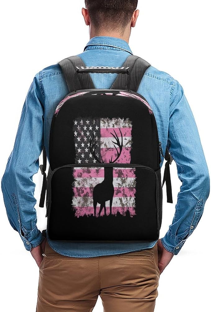 Lightweight Rucksacks for Climbing Outdoors Walking Cycling, Large Capacity Anti-Theft Multipurpose Carry On Bag, American Flag Camo Deer Hunting Pink Camouflage Camping Outdoor Backpack