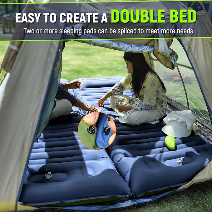 Sleeping Pad, Ultralight Inflatable Sleeping Pad for Camping with Pillow & Pump, Air Mattress Super Portable, Great for Camping Gear, Hiking, Side or Lounging Sleeper (Blue)
