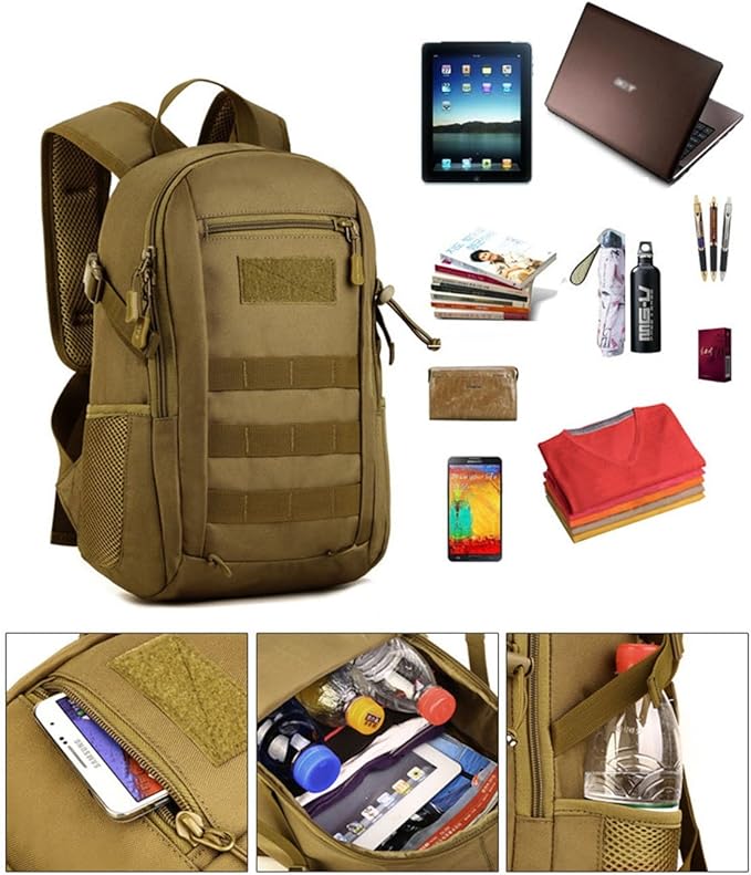 HUNTVP 10L Tactical Backpack Small Backpack Mini Daypack Military MOLLE Rucksack Gear Tactical Assault Pack Bag for Hunting Camping Trekking(10L-Desert Camouflage)
