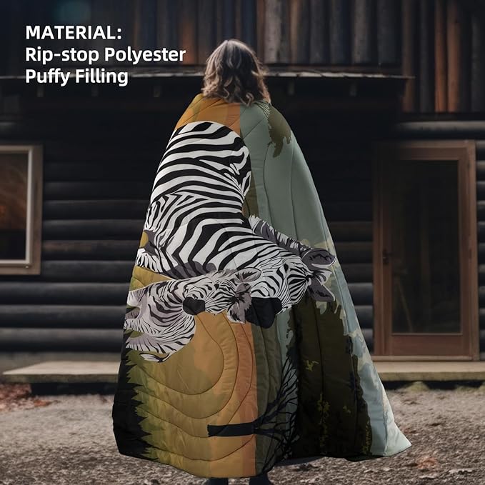 Camping Blanket Puffy - Outdoor Stadium Blanket Wearable, Lightweight, Packable, Machine Washable Camping Quilt for Traveling, Picnic, Beach, Party