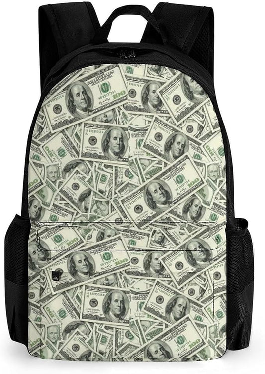 Polyester Daypack Backpack for Climbing Outdoors Running, Big Capacity Multipurpose Anti-Theft Bookbag, Money American Bill Dollar Travel Hiking Camping Rucksack