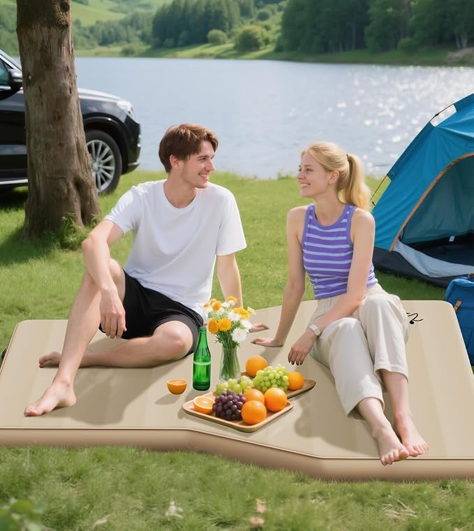 Self-Inflating Camping Mattress for Tesla Model Y & SUV, 4" Thick Foam Sleeping Pad with 9.3 R-Value, 600lbs Max Weight, Portable Air Pump Included for Travel, Road Trip & Camping