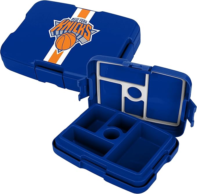 FOCO NBA Unisex-Adult Officially Licensed Team Color Stripe Primary Logo Basketball Leak Proof 5 Compartment Bento Lunch Box - New York Knicks