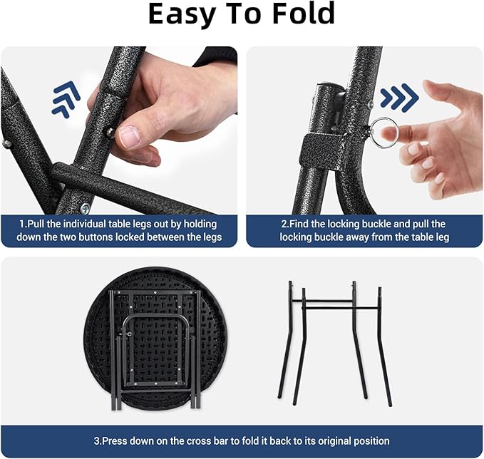 Cocktail Table 28in High Top Round Folding Indoor Outdoor, Plastic Bar Height Foldable Bistro Tall Table for Party, Patio, Dining Room, Kitchen, Events, Removable Locking Legs, Black